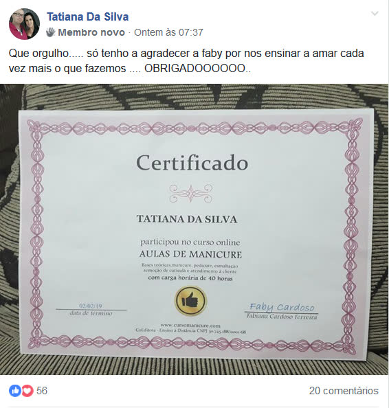 Certificado de conclusão de aluna